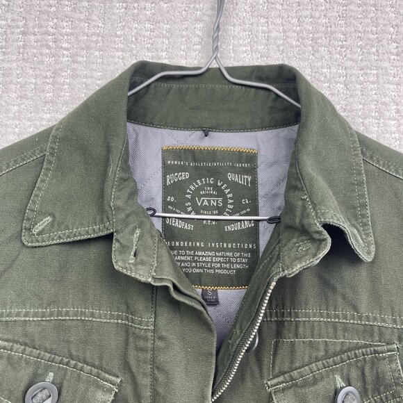 Y2K Vans Button Up Military Green Canvas Utility Jacket Pockets Tech Women S - Picture 5 of 12